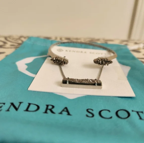 SOLD Kendra Scott Silver Leanor Bar Platinum Drusy Quartz Necklace and B… - Picture 2 of 6